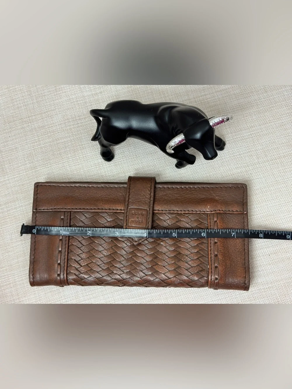 Cleo + Wolf Brown Leather Basketweave Long Bifold Wallet